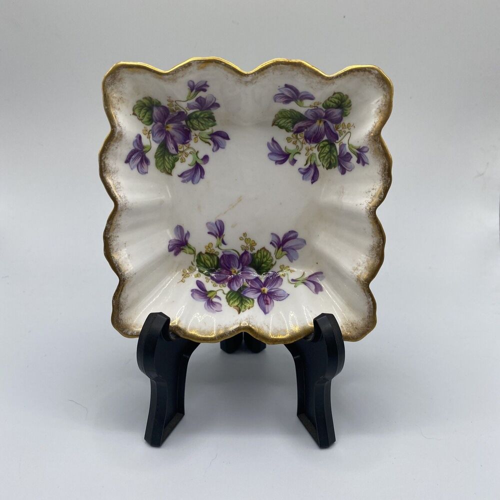Paragon By Appointment Fine Bone China Floral Purple /Gold Trinket Ashtray Bowl